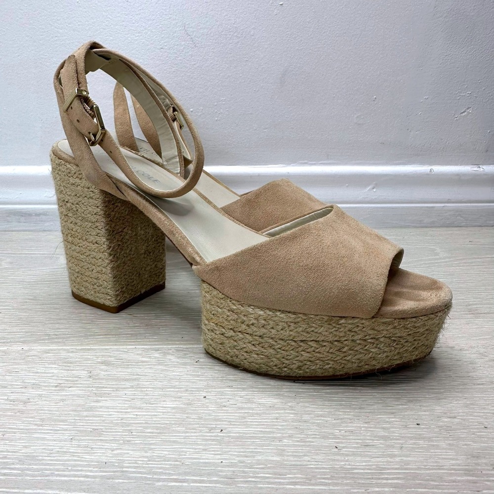 Kenneth Cole Pheonix Platform Espadrille Sandals Womens 8.5M Tan Suede Wedge